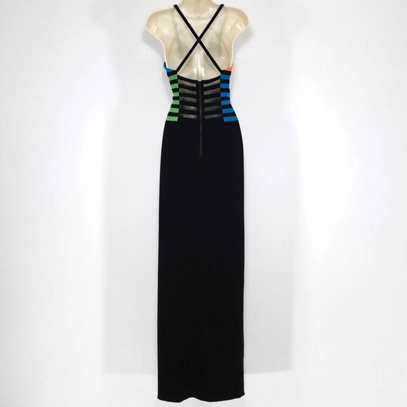 Mignon Classic Color Block Striped Maxi Dress Sz 6 Front Slit Crisscross Straps - Picture 10 of 16